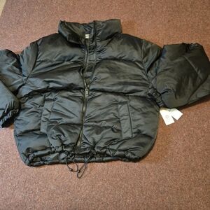 New! No Boundaries Women's Cropped Puffer With Drawstring Waist Size 8/10 Black